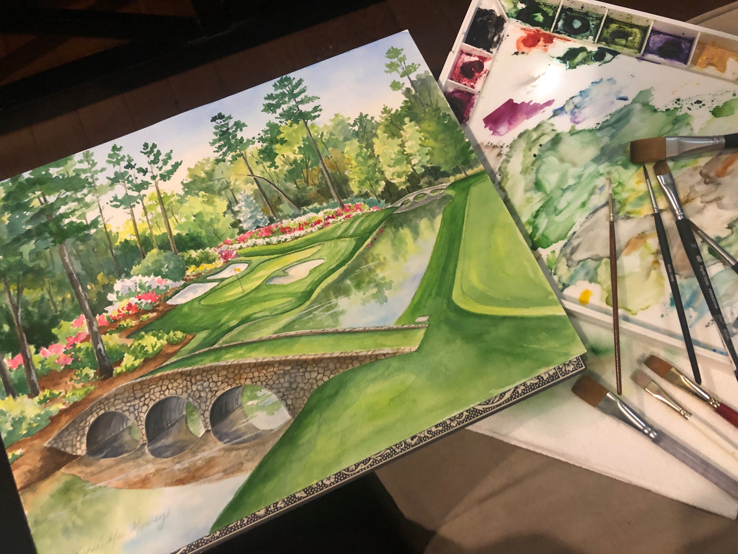 Golf Artwork - Original, Augusta National Golf Club, #12 Amen Corner "Golden Bell" 16” x 20” watercolor painting