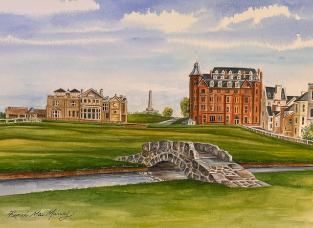 Golf Artwork - Original, St. Andrews, Old Course, Scotland 10” x 13” watercolor painting