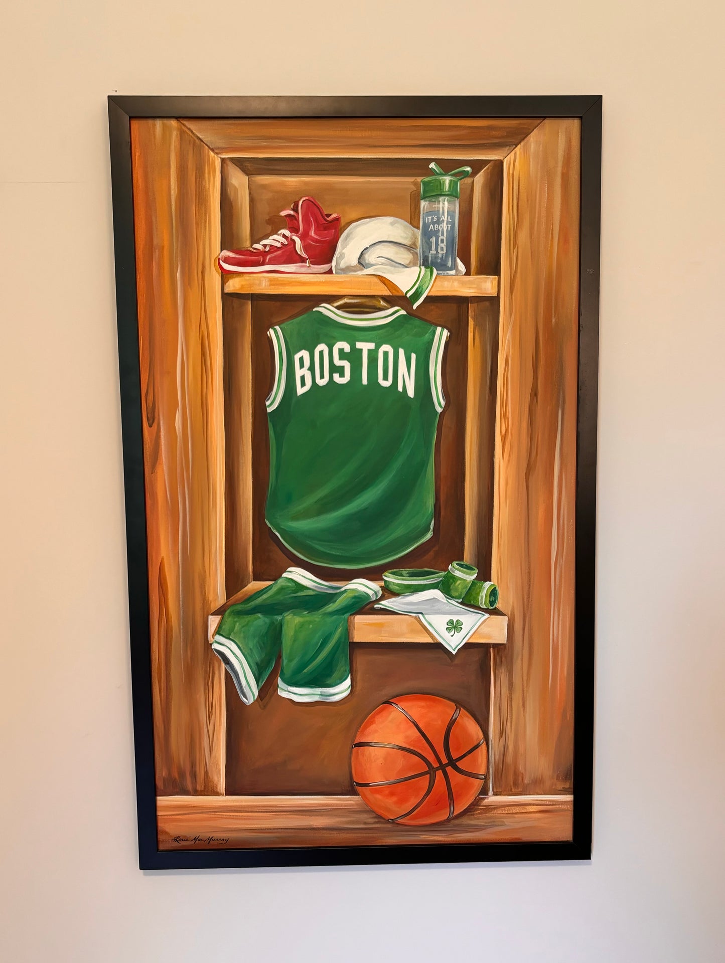 Sports Artwork - ORIGINAL Basketball Locker Room Jersey Painting - 24” x 40” Acrylic on Canvas by Renee’ MacMurray