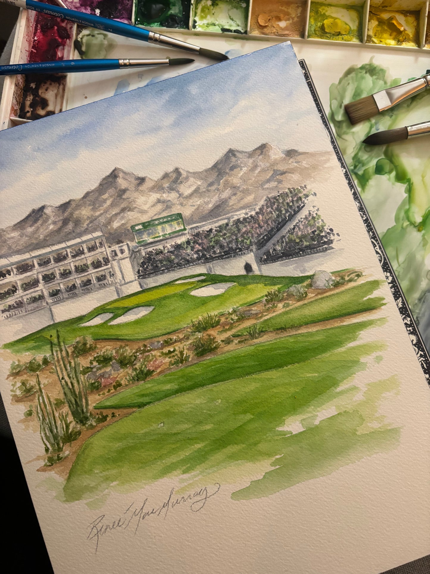 Phoenix Open, TPC Scottsdale AZ, original watercolor