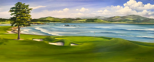 Golf Artwork - Original, Pebble Beach Golf Links, 18" x 24" Oil Painting