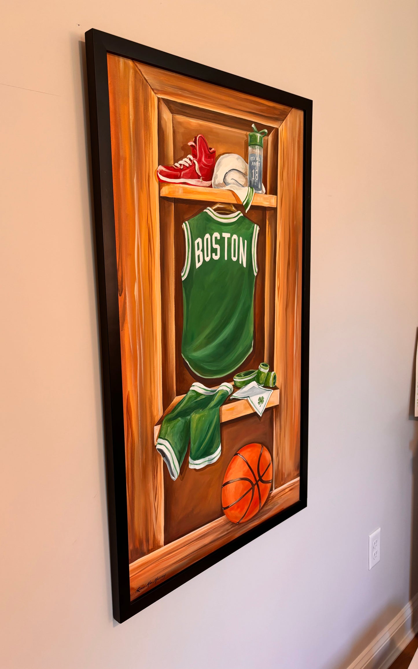 Sports Artwork - ORIGINAL Basketball Locker Room Jersey Painting - 24” x 40” Acrylic on Canvas by Renee’ MacMurray