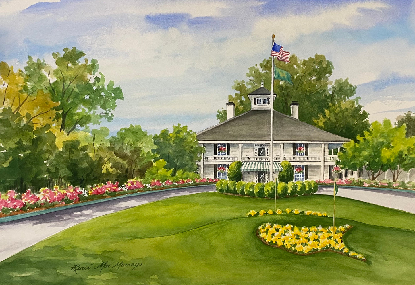 Golf Artwork - Original, Entrance, Augusta National Golf Club, 16” x 20” watercolor painting