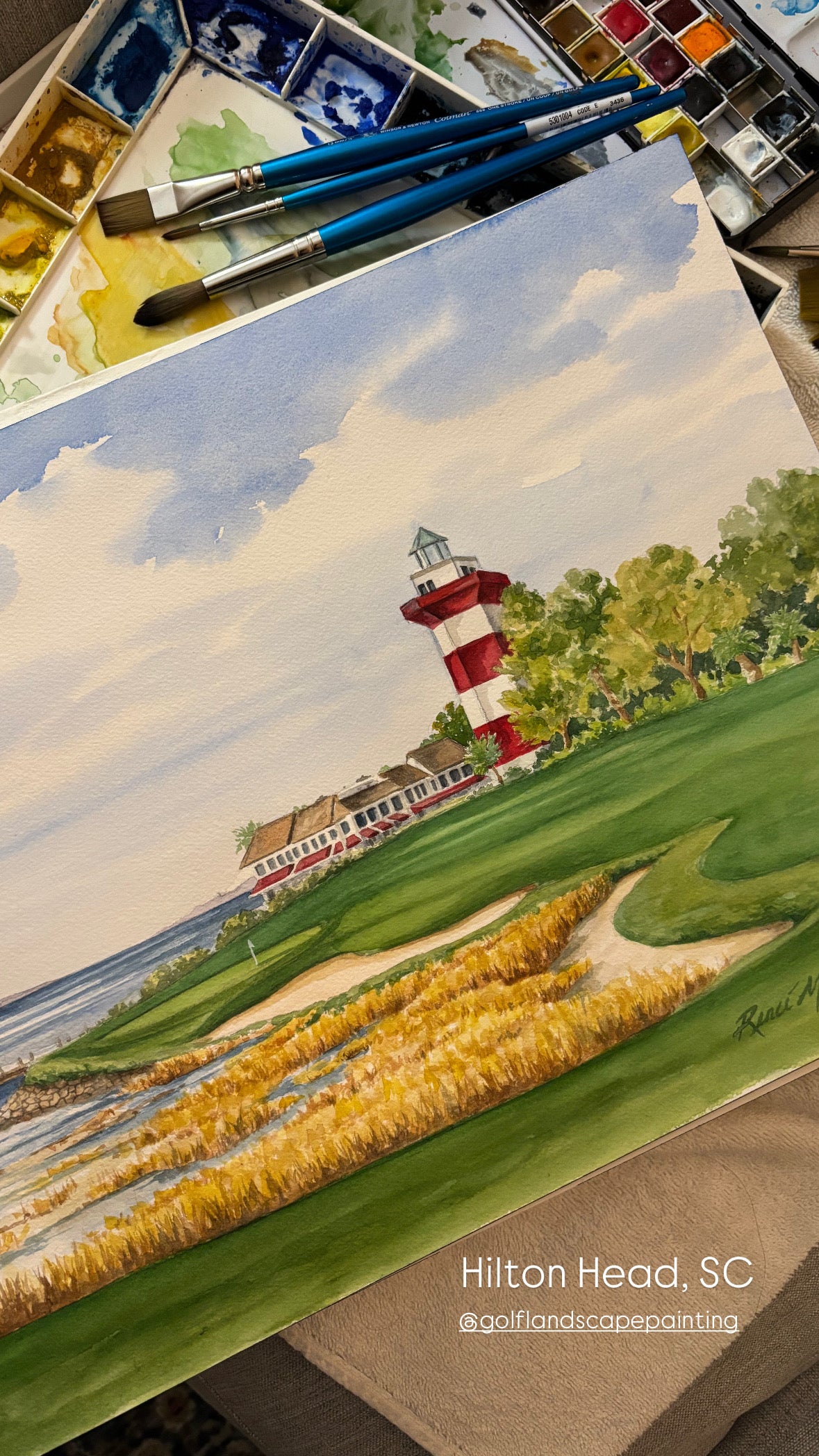 Golf Artwork - Hilton Head, SC, Original Watercolor Painting by Renee MacMurray