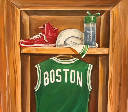 Sports Artwork - ORIGINAL Basketball Locker Room Jersey Painting - 24” x 40” Acrylic on Canvas by Renee’ MacMurray