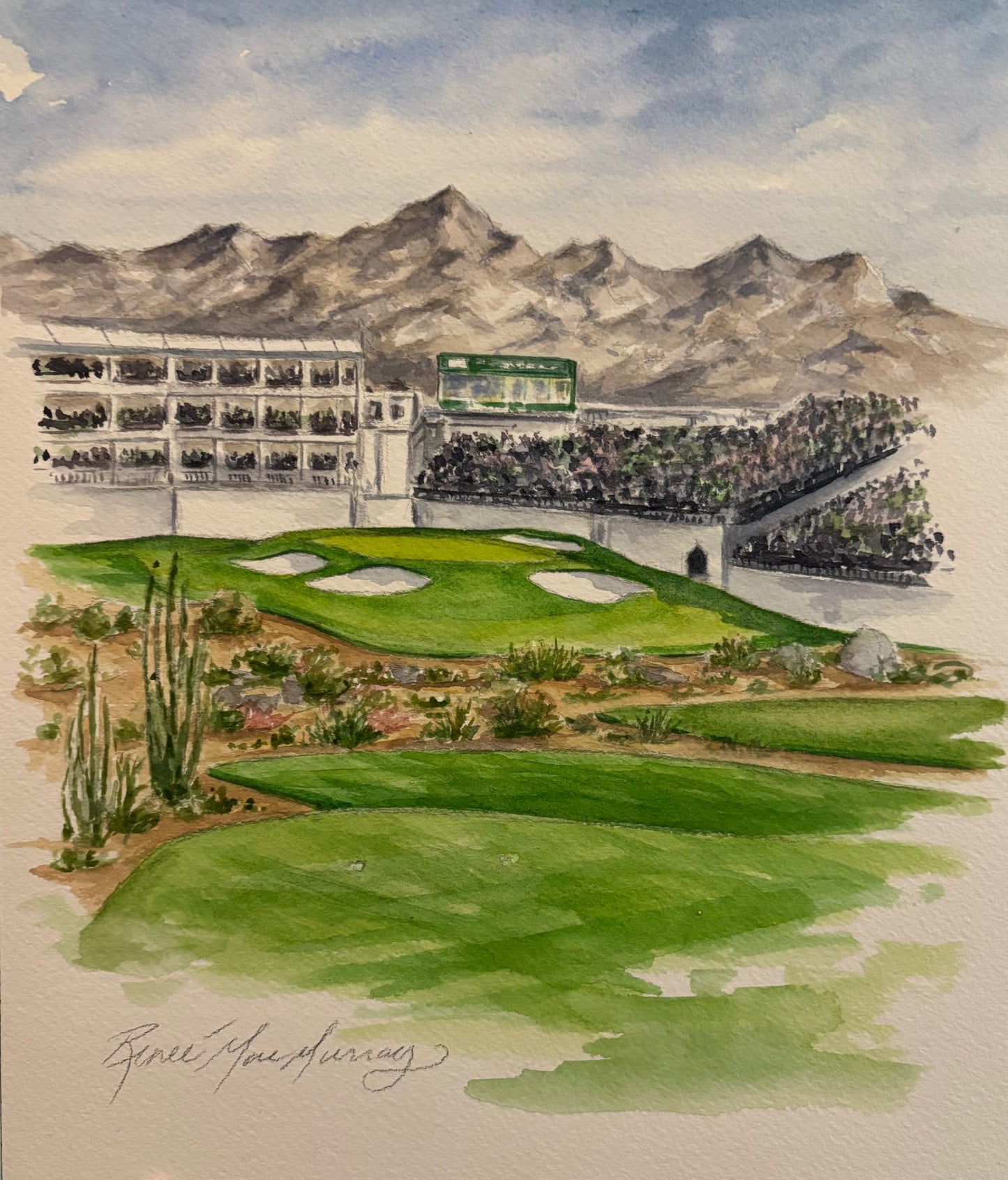 Phoenix Open, TPC Scottsdale AZ, original watercolor