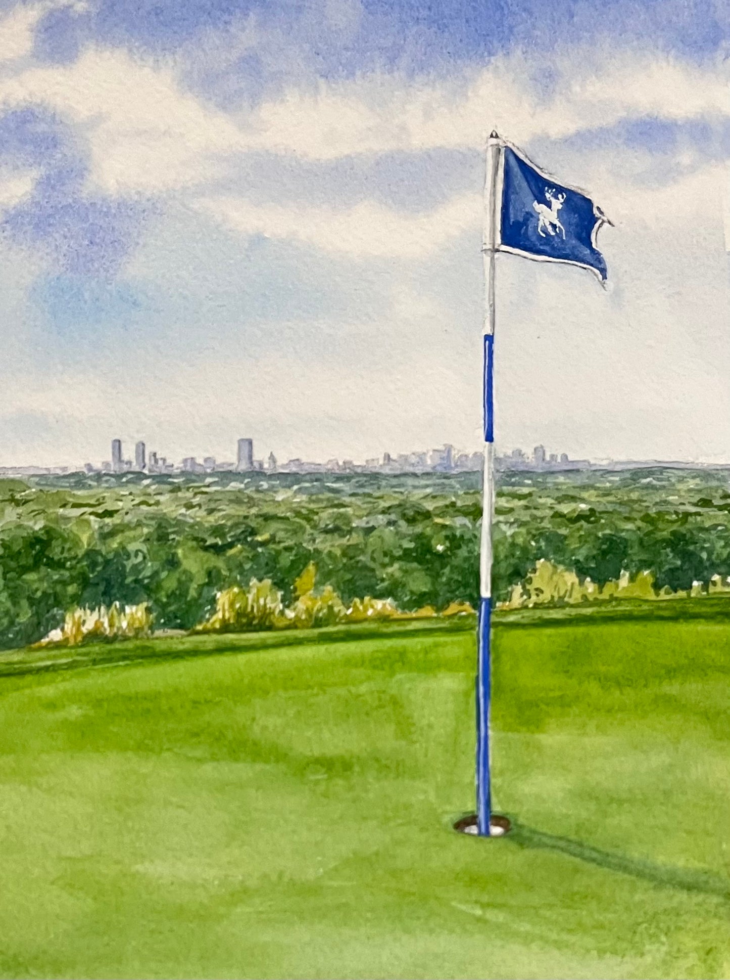 Golf Flag Painting 5" x 7" Original Watercolor by Renee' MacMurray