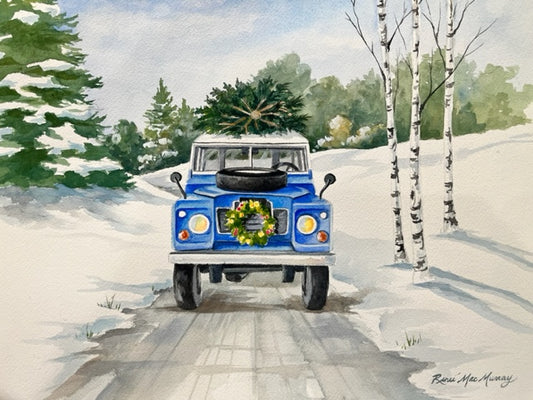 Artwork -  Watercolor Print "Bringing home the tree", 5"x7" matted print