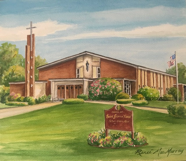 Original Artwork - Saint Francis Xavier Parish, Weymouth Ma 8"x 10" Original Watercolor